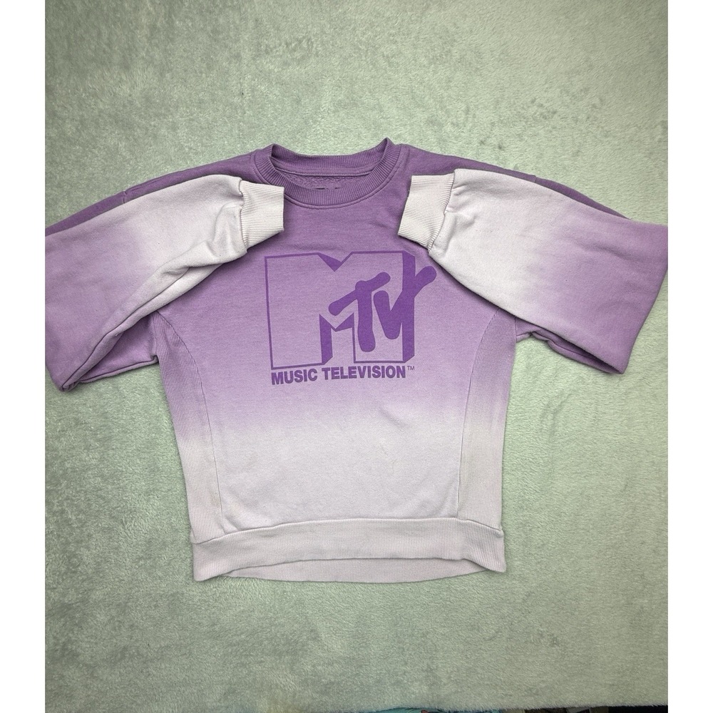MTV Purple Ombre Colorblock Logo Graphic Crewneck Fleece Sweatshirt Womens XS